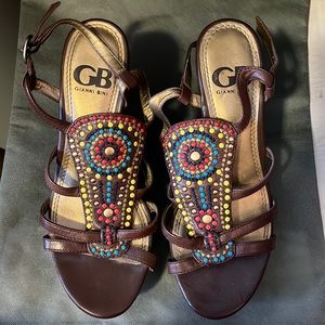 Gianni Bini Leather and Color Studded Wedges